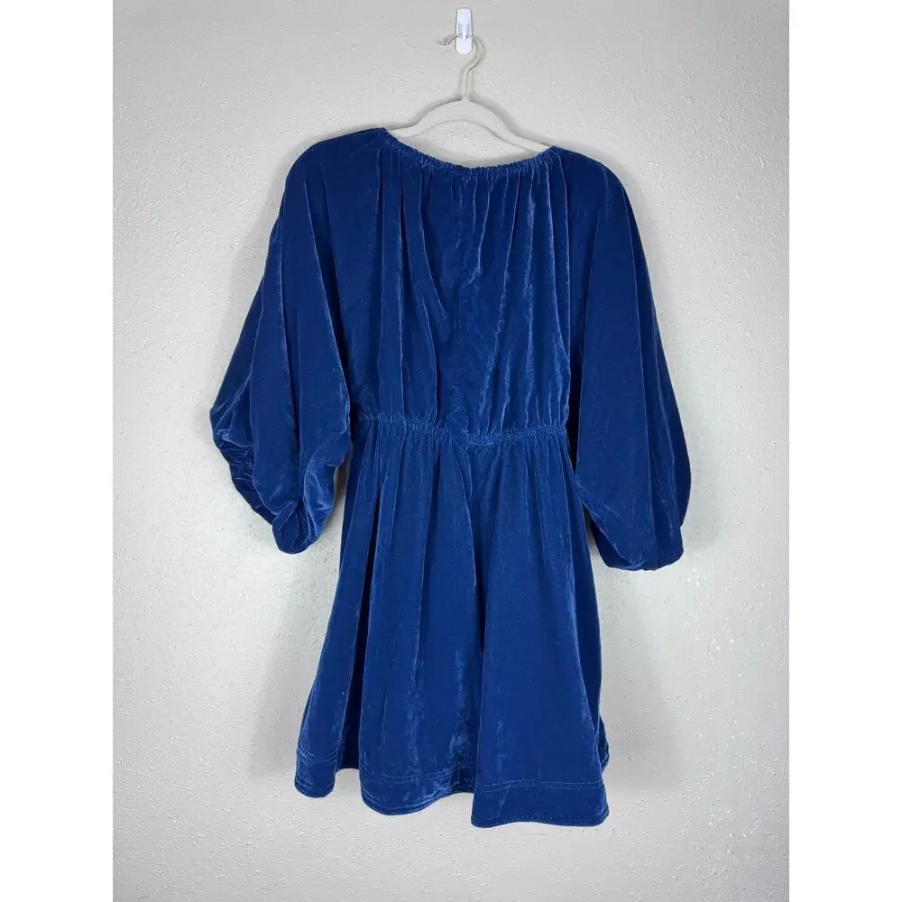 NWT Free People Portia Velvet Deep Blue Mini Dress Womens Size Medium